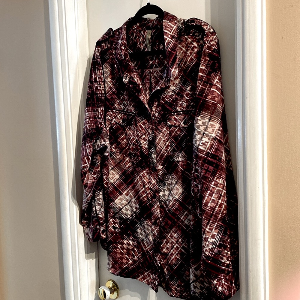 PENNINTONS Burgundy Button Up Plaid Blouse!!!! Plus Size 3X